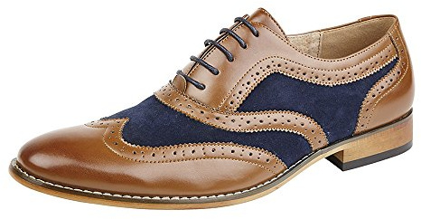 Goor Men's Tan/Navy, Leather Lined Lace Up Smart Brogues Shoes Size 6 UK