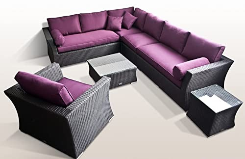 Ragnarök-Möbeldesign PolyRattan - DEUTSCHE Marke - EIGENE Produktion - 8 Jahre GARANTIE - Lounge Garten Möbel Glas Polster SCHWARZ Gartenmöbel Aluminium Rostfrei Sofa