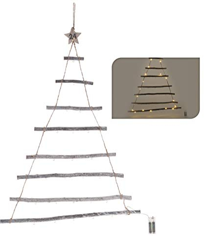 Wand Deko Holzbaum 40 LED mit 24 Haken - 100x60 cm - Holz Weihnachtsdeko beleuchtete Hängedeko zum individuellen Dekorieren mit Zierschmuck