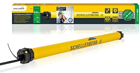 Schellenberg 21110 Moteur de volet roulant avec radio nouvelle génération, 10 Nm, jusqu'à 6 m² de surface, pour tube octogonal de 40 mm, 868.4 MHz, compatible aussi avec Alexa et Google Home Jaune
