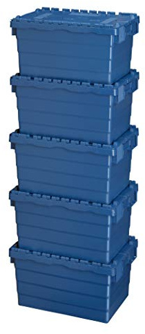 Logiplast 5 Stück Kunststoffkisten mit Deckel 60 x 40 x 32 cm Aufbewahrungsbox in Industriequalität