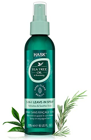 HASK Tea Tree Oil 5-in-1 Leave-In Conditioner, Soothing and Restoring for All Hair Types, colour safe, gluten-free, sulfate-free, paraben-free - 1 175mL Bottle