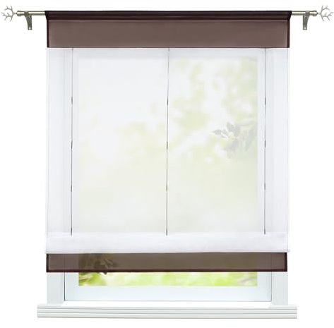 ESLIR Raffrollo mit Tunnelzug Raffgardinen Gardinen Küche Transparent Schlaufenrollo Vorhänge Modern Voile Braun BxH 80x100cm 1 Stück