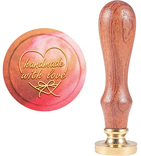 craspire Wachs-Siegel-Stempel Handarbeit Mit Liebe, Siegellack Stempel Herz Retro Holzstempel Wachssiegel 25 mm Abnehmbar Messingkopf Holzgriff Für Party Einladung Umschlag Grußkarte