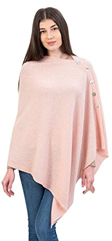 SAOL Dam sjal wrap poncho stickad lammull halsduk lätt cape cardigan en storlek, Mjukt rosa, one size