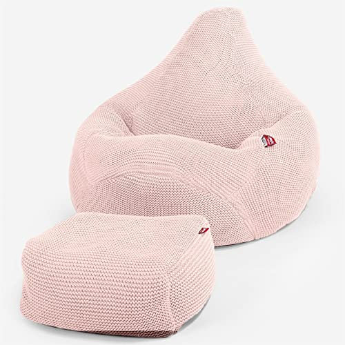 Lounge Pug - Pouf Fauteuil Gamer avec Repose-Pied - Poire - Ellos Tricoté Bébé Rose