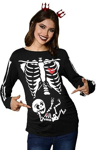 For G and PL Halloween Womens Long Sleeve Costume Top Skeleton Pregnancy Maternity Funny Shirt Skeleton Baby L