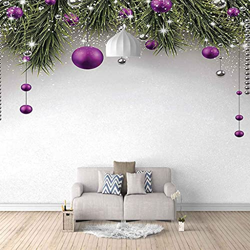 FVGKYS Wandbilder Schlafzimmer Erwachsene Kinder Tapete Plakate 3D Lila Hängende Weihnachtskugel Selbstklebend Wandgemälde Wandtattoo Kunst Dekoration Für Wohnzimmer Küche Wanddekoration 350x256cm