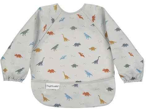 Liten blinka röra säker baby haklapp, söt långärmad haklapp klädsel, vattentäta haklappar för småbarn, maskintvättbar, baby smock, Dinosaurie, 2-4 years