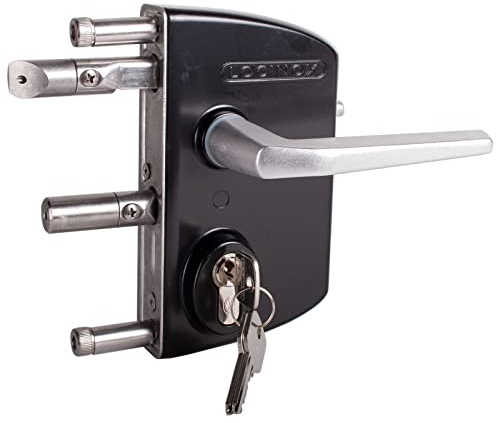 LOCINOX Drehtorschloss LAKQ4040 U2, Tiefscharz RAL 9005 für 40 bis 60mm Rahmenprofile - Gartentorschloss, Flügeltorschloss, kastenschloss mit zylinder zum aufschrauben, Gartentürschloss