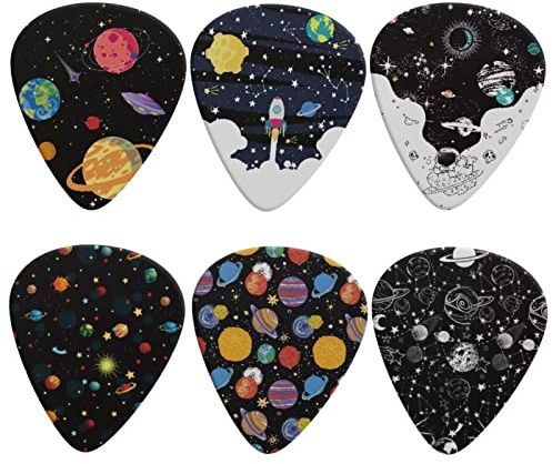 Jeiento Gitarrenplektren für Kinder, Jungen, Mädchen, Galaxy Planet, schwere Gitarrenplektren für Bass, Akustikgitarren, E-Gitarre, 6 Stück