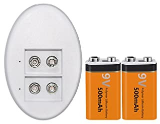 Juego de baterías Recargables de 9v 2 baterías de multímetro Cargador de batería Recargable de Nueve voltios Recargable de 9v (Size : 500mAh)