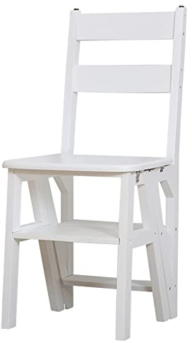 LUDIST Sedia con scaletta Bianca Sgabello con scaletta in Legno 4 gradini Scale Pieghevoli Sedia da Cucina per la casa Libreria Multifunzione Pieghevole Sgabello con Gradino Scaletta a pioli