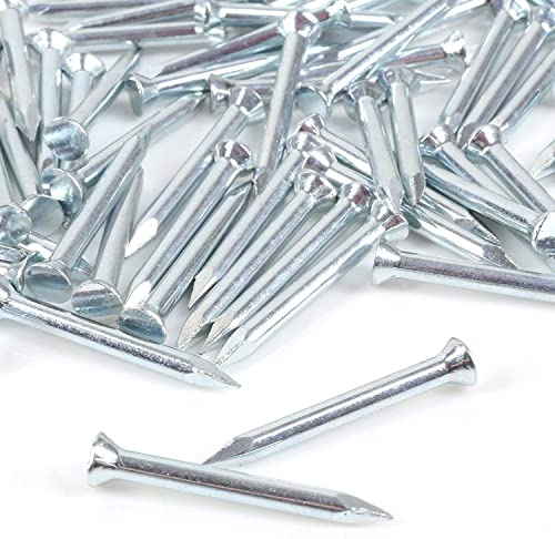 Flat Head Masonry Nails 2.5mm x 25mm Rust Resistant Silver Zinc Finish Round Wall Nails for Hanging Picture Frames Photos Art and Woodworking Pack of 50.