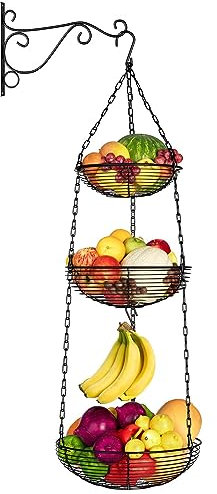 tinysiry Cesta de frutas colgante, cesta de frutas de 3 niveles con gancho para plátanos, frutero, cesta de verduras, estantes de frutas, estante de almacenamiento de verduras para cocina, soporte d