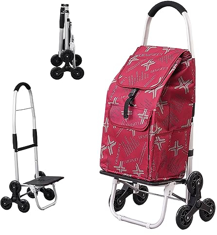 Aluminium Einkaufstrolley Treppensteiger, 2in1 Einkaufstrolley klappbar abnehmbare Tasche 6 Rollen Treppensteiger Einkaufswagen Einkaufshilfe Trolley, Wasserdicht (B)