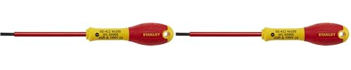 Stanley 1-65-412 - Tournevis Électricien - Gamme FatMax Isolé 1000 V Electricien 4X100Mm - Fabriqué En France - Normé - Poignée Soft-Grip - Lame En Acier - Couche En Polyamide (Lot de 2)
