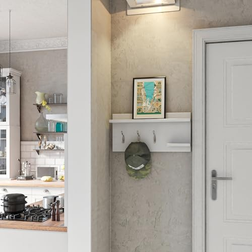 [en.casa] Wandgarderobe Ånge mit 3 Doppelhaken Wandregal mit 2 Ablagen Garderobenleiste Kleiderhaken Weiß Jackenhalter Flurgarderobe für Wandmontage 62 x 12 x 30 cm