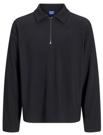 JACK & JONES Jorrick Plisse-Sweatshirt Zip Sweatshirt, Svart, L Herr, Svart, L