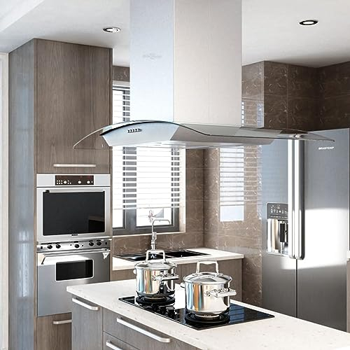 Rantry Campana de isla 90 cm de Aiaio inoxidable 756 m³/h LED, muebles para casa, interior, exterior, salón, dormitorio, decoración de muebles dormitorio