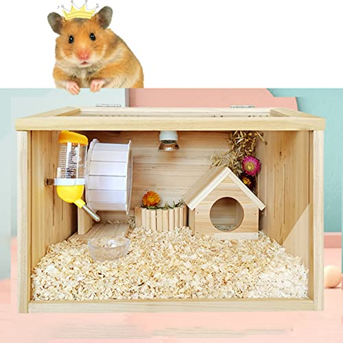 Hamster marsvinsburar, råttburar Chinchillabur, burar för små för syriska hamster Hamsterburar i akryl med tillbehör - naturligt trä (40 * 30 * 30cm)