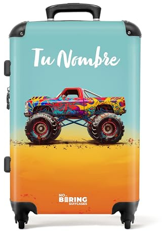 NoBoringSuitcases.com Kinderkoffer, Koffer Personalisiert, Kinderkoffer Jungen, Koffer Groß, Hartschalenkoffer Groß, Koffer 20kg Gepäck, Koffer Mittelgroß (Monstertruck - Mehrfarbig, 67 cm - 72 L)
