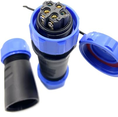 Conector Enchufe de aviación SP21 de 5 pines, IP68 Enchufe de aviación sin soldadura impermeable y a prueba de polvo para lámparas exteriores utiliza 500V 30A (engarzado de tornillo de cable 12 AWG)