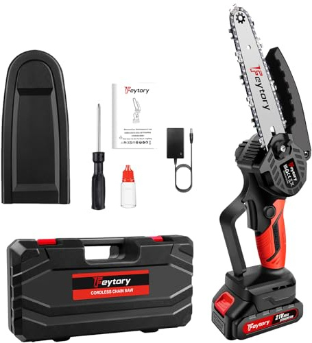 Mini motosega da 21 V, batteria con 1 batteria da 1,5 Ah e caricabatterie, motosega elettrica a batteria con 1 catene, 1 piastra di guida per giardinaggio e legno