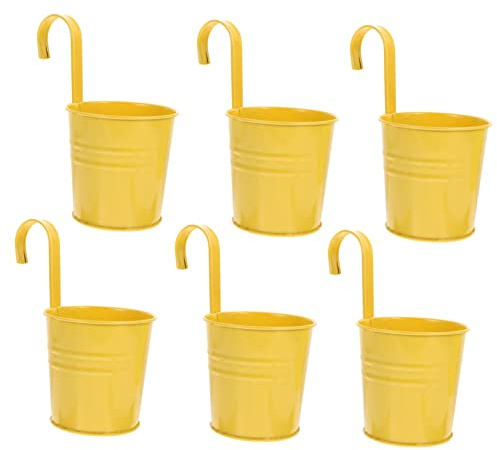 FUNOMOCYA Vasi da Appendere Esterno in Ferro Giallo 6 Pezzi, Porta Piante da Balcone per Fioriere Sospese Facili da Decorare