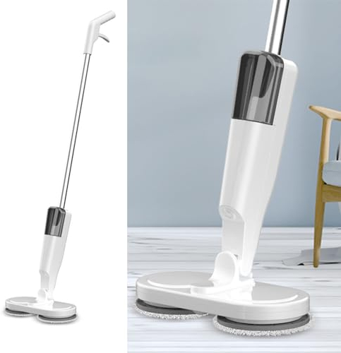 Mop Elettrico per la Pulizia dei Pavimenti, Rotante Elettrico con Spruzzatore D'acqua, Lavapavimenti Rotante Senza Fili Lavapavimenti per Pavimenti in Piastrelle di Legno (Bianco)