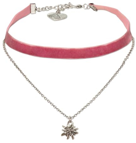 Alpenflüstern Trachten-Samt-Kropfband Strassedelweiss-Kette - nostalgische Trachtenkette enganliegend, Kropfkette elastisch, Damen-Trachtenschmuck, Samtkropfband (in traditionellen Farben) DHK332