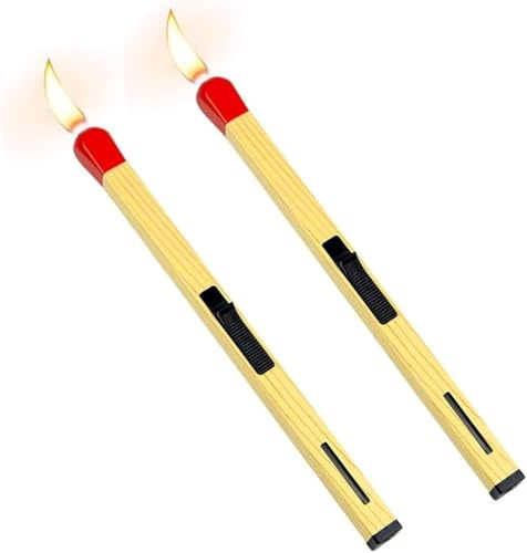 Paquete de 2 encendedores de Largo Alcance con Forma de cerilla, Encendedor de butano Recargable con Llama, tamaño de Llama Ajustable, Resistente al Viento, para Velas, fogatas, cocinas, campamentos,