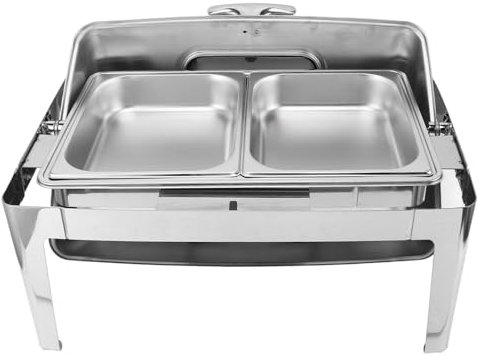 Chafing Dish, Transparent Glass Lid, resistant Stainless Steel Chafer Complete Set, Capacity 9L (2 Compartments #13)