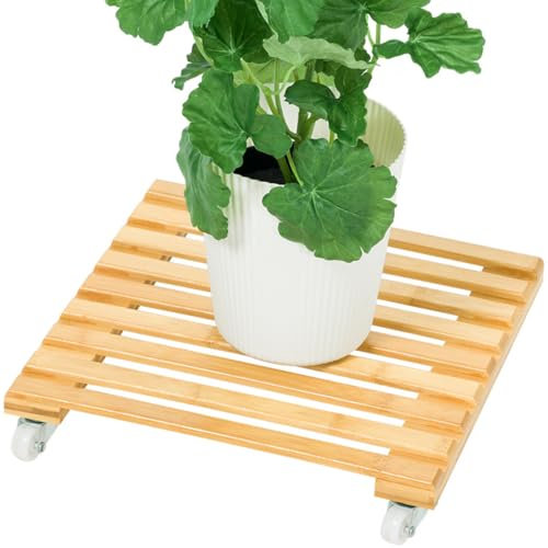 Dcbdx Blumenroller Blumenständer mit Rollen, 2er Set Pflanzenroller eckig Kübelroller aus Holz Blumentopf Untersetzer mit Rollen Pflanzen Rollbrett,30X30cm
