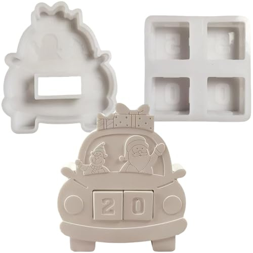 ALEFBET Silicone Moulds, Countdown to Christmas, Silicone Mould, DIY Silicone Casting Mould, Christmas Car Plaster Moulds for Casting, Epoxy Resin Moulds