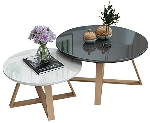 Satztisch-Set mit 2 Stück, kreativer Satz-Couchtisch aus Holz, runde, moderne Akzent-Beistelltische für Sofas, für kleine Räume im Wohnzimmer, Schlafzimmer, Büro, einfache Montage,Grey+white-80+60cm