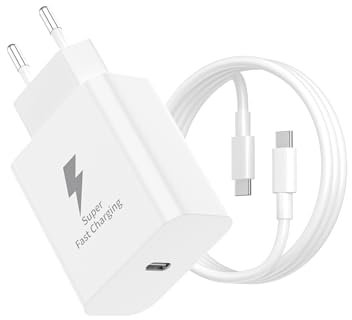 25W Caricabatterie rapido per Samsung Galaxy A56 A55 A54 5g A53 A55 A34 A33 S25 S24 S23 S22 S21 S20 M53 M54 M34 M33 M34 Note 20 Note 10 A71 A70 A52 A52S A51 A40 Con 2M Cavo USB Tipo C (Bianco)
