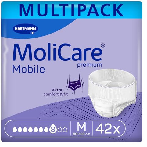 MoliCare premium Mobile 8 Tropfen Größe M, Inkontinenzhosen für Frauen und Männer mit schwerer Inkontinenz, extra Auslaufschutz, fortschrittlicher Hautschutz, verbesserte Passform, 42 Stück