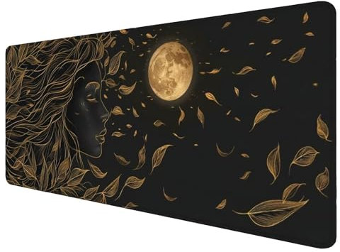 Feuilles Tapis de Souris Large Tapis de Souris Gaming Lune Tapis de Bureau XXL 1400x700x3mm,Tapis Ordinateur Accessoire Bureau avec Base Anti-Dérapage pour Les Clavier et Souris Gamer J858