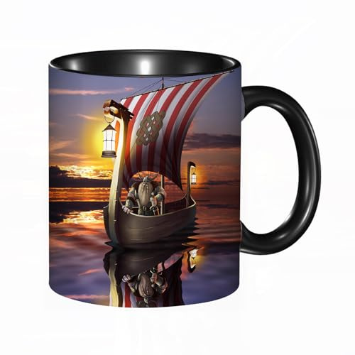 HRRASFAZF Tasse à Café | Tasse Céramique Fine | Cadeau Original | 330ml | Mug avec Anse | Cadeau Original pour Homme et Femme | Vikings, un guerrier dans un navire T