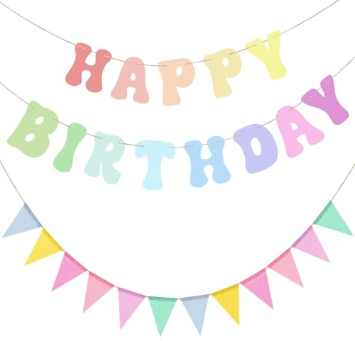 FLEXNOVA Happy Birthday Girlande, Bunte Geburtstagsgirlande, Papierzierde, Herzlichen Glückwunsch, Happy Birthday