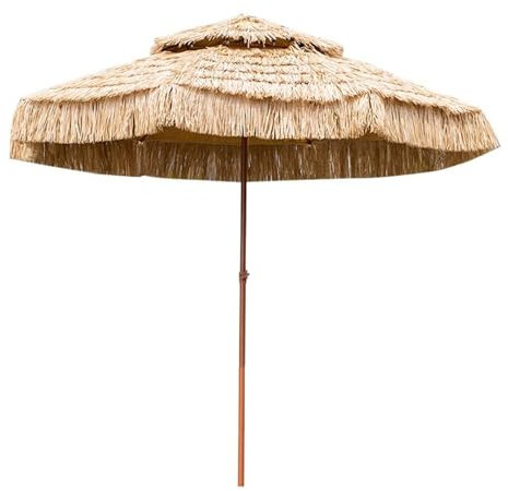 Parasol Plage Hawaïen Inclinable Φ280CM, Hauteur Réglables, Parasol Paille Tropicale 8 Baleines, Parasol Exotique Paille, Double Pare-soleil