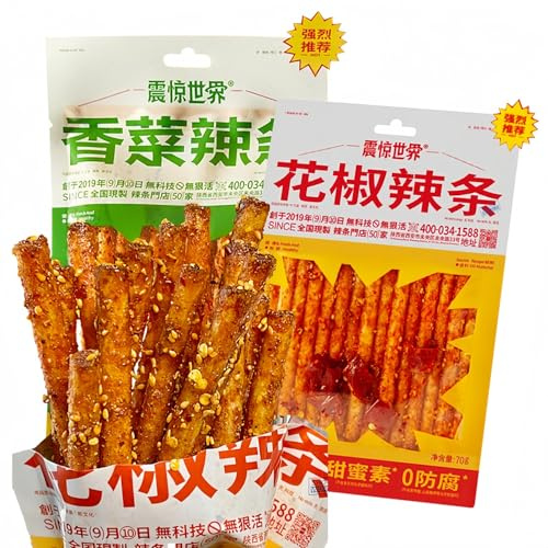 WSYLS -latiao snack cinese, autentico cibo da strada cinese! Confezione combinata di due gusti da 70 g*2 confezioni, leggermente piccanti e gommose, creano dipendenza! Snack asiatici, snack da ufficio