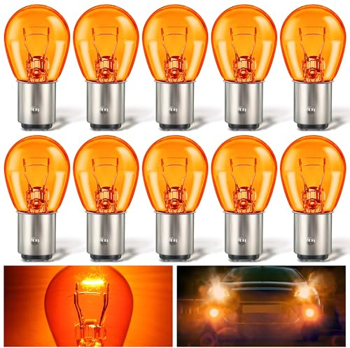 Meonum 10 Pack 1157 Amber Bulb, 2057 2357 7528 BAY15D, Brake Light Bulbs, Turn Signal Bulb Replacement for Marker Tail Running Parking Backup Lights, Compatible with 2357 1016 1034 1076