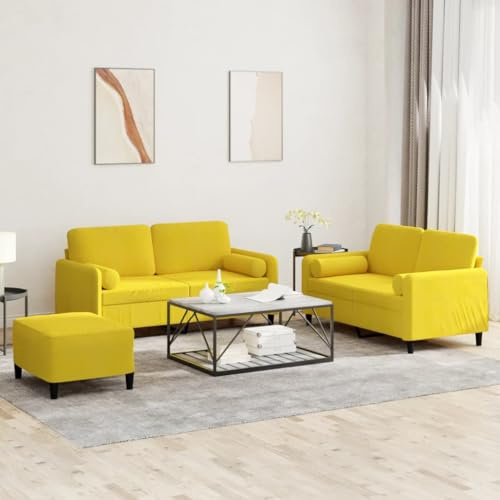 MOBCANT 3-TLG. Sofagarnitur mit Kissen Gelb Samt Wohnlandschaft Couch Couchgarnitur Polstergarnitur für Büro Empfangsraum Wohnzimmer Wohnung