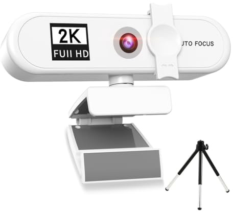 Zymoplas Ordinateur de Bureau Webcam USB 2.0 Remplacement de la caméra PC en Ligne Web Cam Camcorder Office Streaming en Direct Appel vidéo, Blanche, 2K