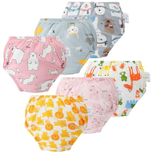 AOOPOO Lot de 6 Culotte Apprentissage Propreté Bébé Fille Garçon Sous-Vêtements Slip d'Entraînement en Coton Absorbant Enfants Culotte d'apprentissage Lavable et Réutilisable pour Bébé 3-24 Mois
