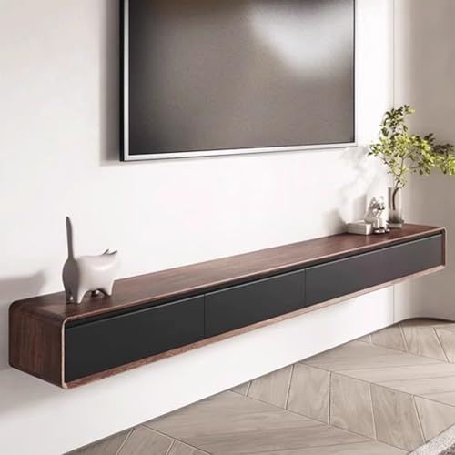 SZKTHD Meuble TV Mural en Bois Massif Couleur Noyer Meuble TV Suspendu avec Tiroirs en Bois D'hévéa(200x24x20cm)