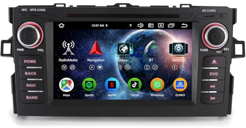 Erisin 7 inch 8-Core 4GB RAM 64GB ROM Android 14 Car Stereo with Sat Nav for Toyota Auris Support Apple CarPlay Android Auto Bluetooth GPS DSP DAB+ WIFI 4G DVD CD Player DVR TPMS RDS USB Head Unit