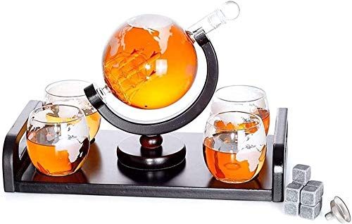 Globe Decanter Set Decanter in vetro soffiato a mano 1000 ml Decanter di grande capacità in acciaio inox vassoio di legno Set regalo per amanti del vino regalo